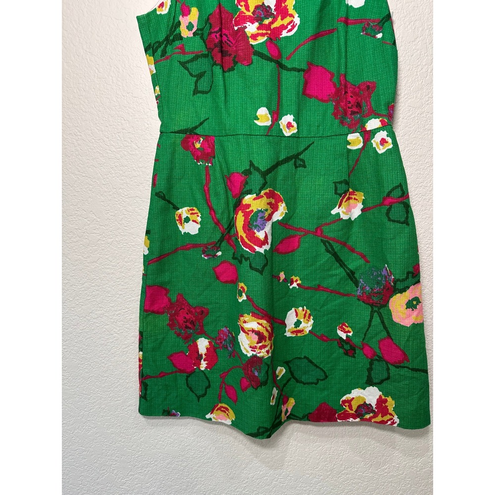 J Crew Green Floral Sleeveless Fit Flare Dress Women Size 6 - Picture 5 of 9